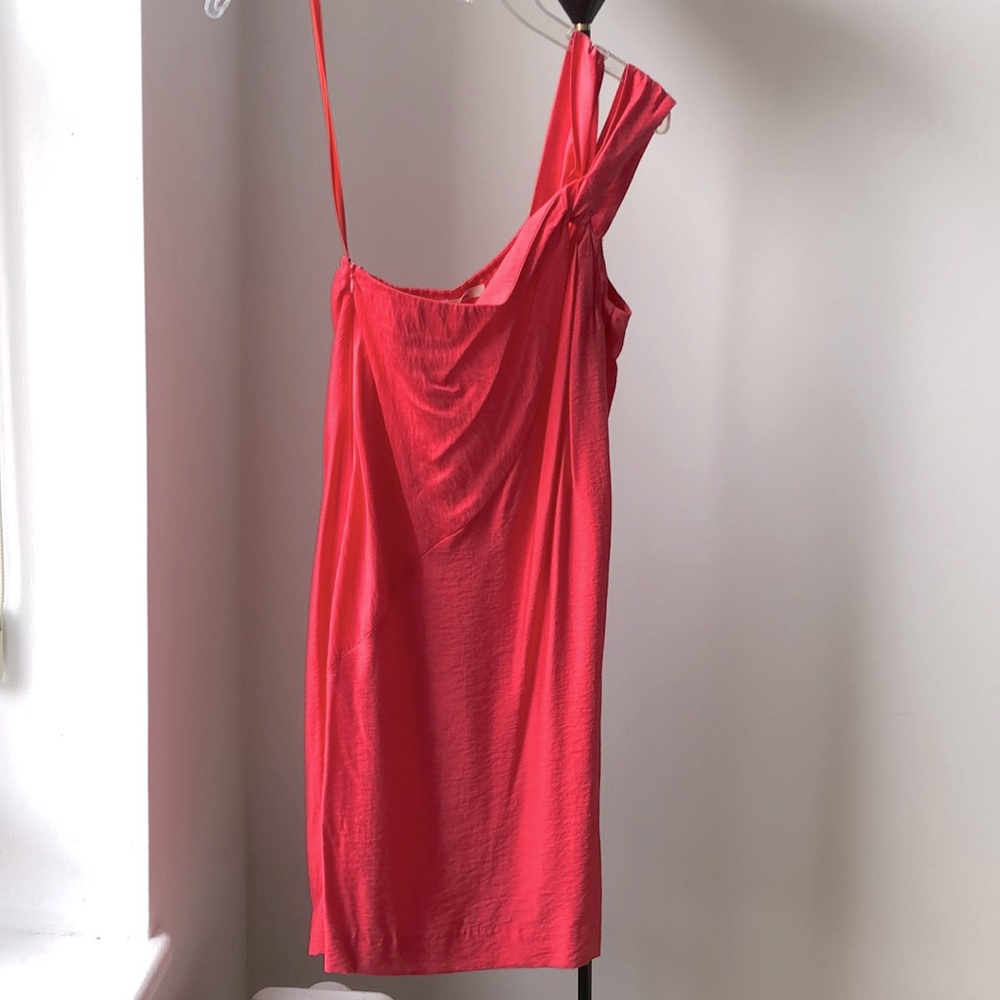 Rachel Roy salmon pink one shoulder cocktail dress